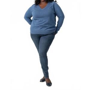 NEW MINNIE ROSE cotton cashmere distressed long sleeve v-neck tee - plus in harb